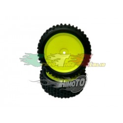 COPPIA GOMME ANTERIORI+ CERCHIO GIALLO PER BUGGY 1/10