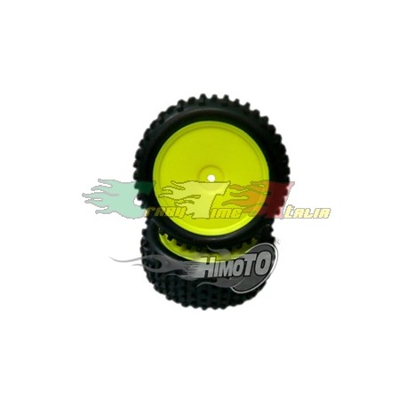 COPPIA GOMME ANTERIORI+ CERCHIO GIALLO PER BUGGY 1/10